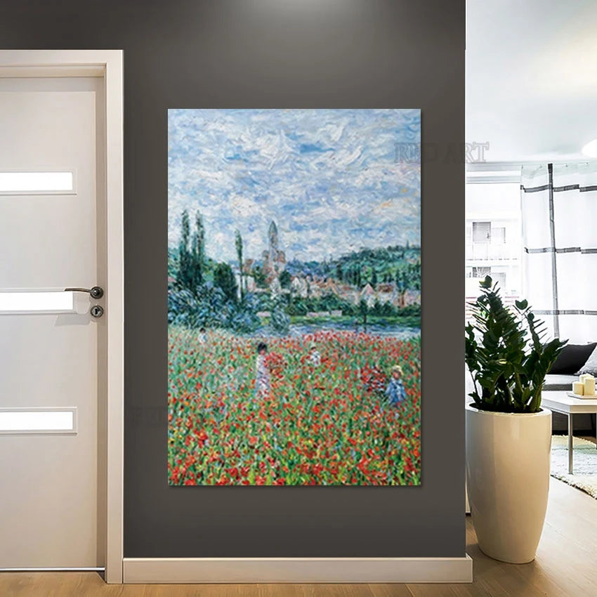 Hand-Painted Beautiful Garden Scenery Oil Painting, Frameless Canvas Art