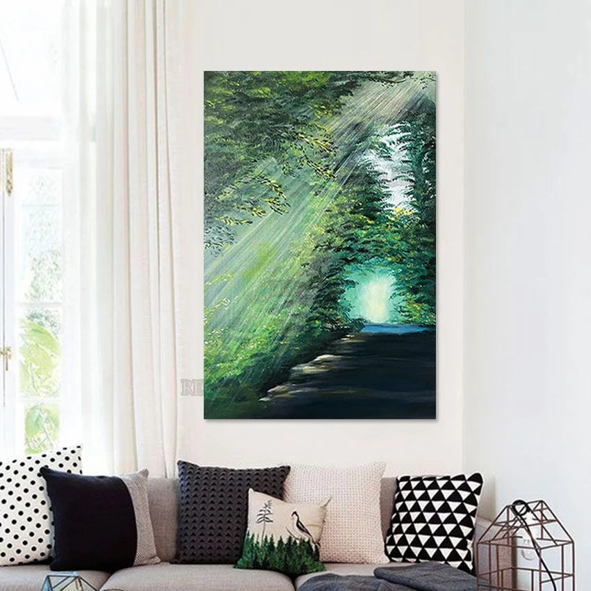 Modern Hotel Decor Palette Knife Forest Landscape Oil Painting – Large Canvas Art