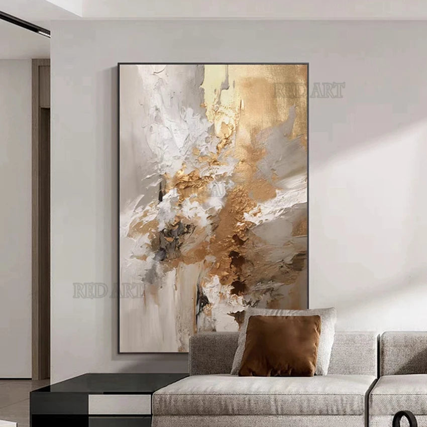 Golden Abstract Oil Painting - Hand-painted Canvas