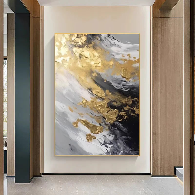 Golden Abstract Oil Painting - Hand-painted Canvas