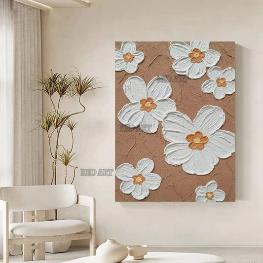 3D Acrylic Flower Painting, Luxury Oil Artwork for Bedroom