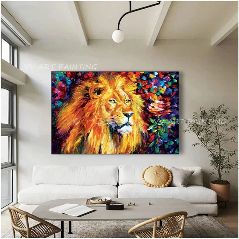 Impressionist Lion & Tiger Oil Painting on Canvas – Unframed